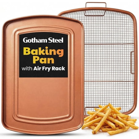 Gotham Steel Large Air Fryer Basket for Oven, 2 Pc Oven Air Fryer Basket and Tray Pan Great for Baking & Crispy Foods, Dishwasher Safe – XXL 16.5” x 12.5”