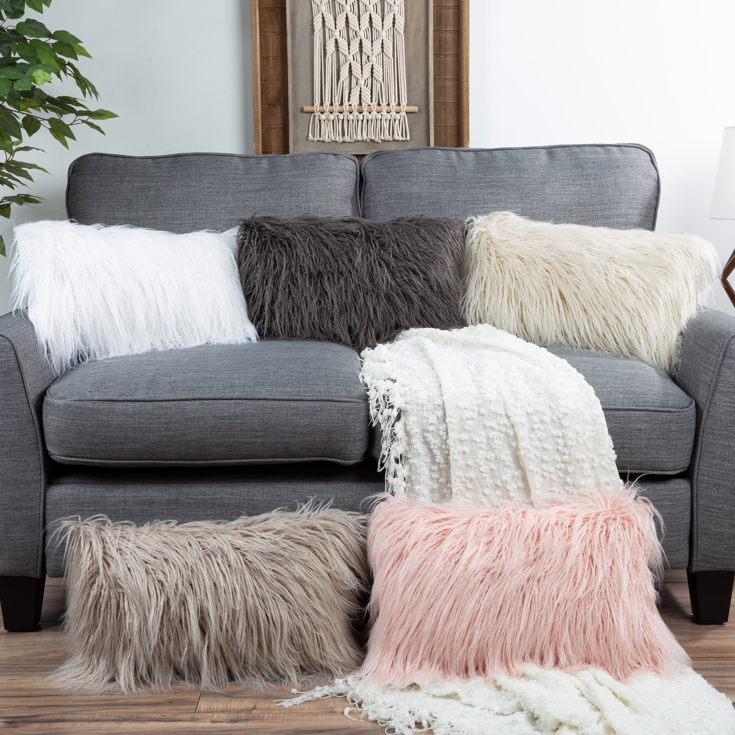 Somerset Home Mongolian Faux Fur Lumbar Pillow Cover & Insert- White, Adult, 1-piece