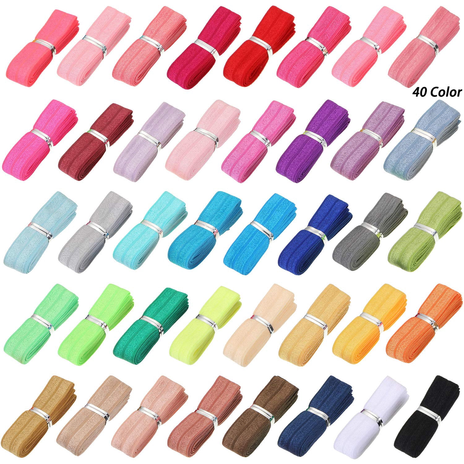 40 Yards Fold over Elastic Solid Color Trim Elastic 40 Colors Ribbon Sewing Stretch Ribbon Band for Hair Bow DIY Craft Hair Ties Headbands(Multicolor)