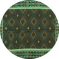 thumbnail image 1 of Ahgly Company Machine Washable Indoor Round Oriental Turquoise Blue Traditional Area Rugs, 6' Round, 1 of 4