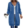 thumbnail image 2 of Xaqiouau Womens Solid Color Athleisure Coat Polyester Blend Relaxed Full Zip Drawstring Hooded Longline Sweatshirt Stitched Exterior Pocket Fall Winter Outerwear Blue L, 2 of 7