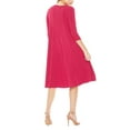 thumbnail image 3 of Women's Casual Loose Fit 3/4 Sleeve Round Neck Jersey Knit A-Line Comfy Solid Midi Dress, 3 of 4