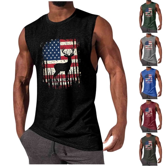 BVOFAR American Flag Tank Tops for Men 4th of July Shirts Patriotic Sleeveless Muscle Tee Tops Blue S
