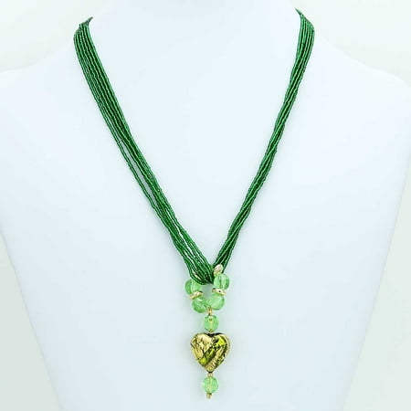 Murano Glass Leaf Pendant - GlassOfVenice Murano Glass Royal Green Heart Necklace