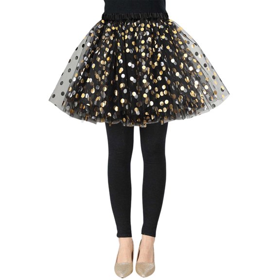 Carnival Tutu Skirt for Women Mesh Flowy Layered Spring Summer Outfit Dresses,Black,S