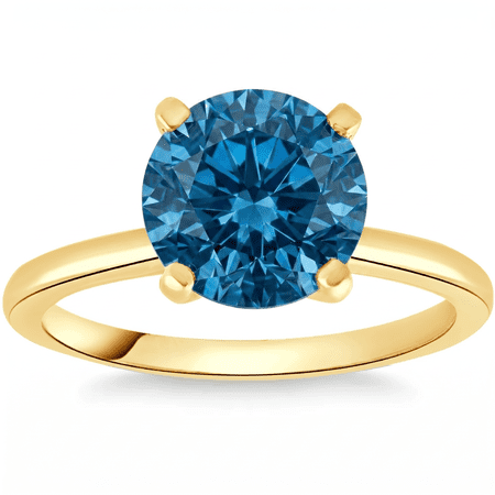 Pompeii 1 1/2Ct Round Blue Diamond Engagement Ring 14k White or Yellow Gold Lab Grown