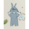 thumbnail image 2 of Bslissey Baby Boys Girls Short Sleeve Jumpsuit Solid Color Crew Neck Rompers with Bunny Ears Hat 3M 6M 9M 12M 18M Newborn Infant Cute Playsuit for Casual Daily, 2 of 9