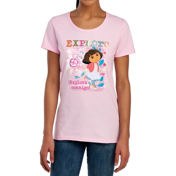 Popfunk Dora The Explorer Explore With Me! Textured Design Women's T Shirt, Pink, Small
