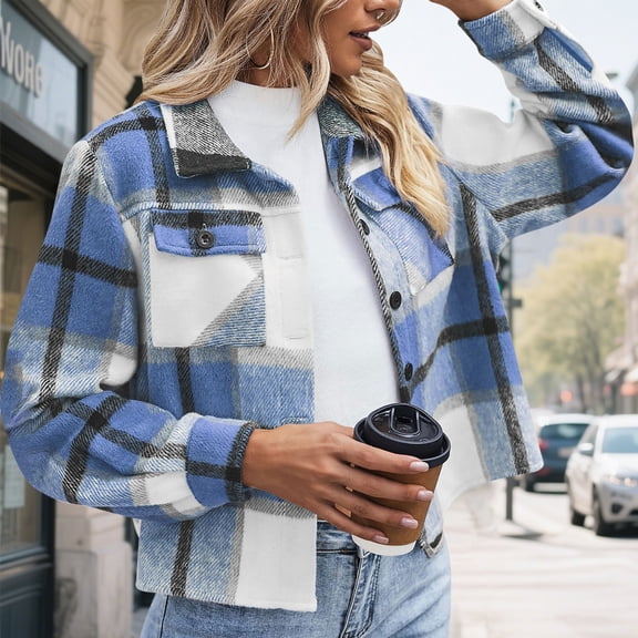 Womens Plaid Jacket Flannels for Women Cropped Shacket Jacket Fashion Plaid Button Down Shirt 2025 Fall Coat Tops