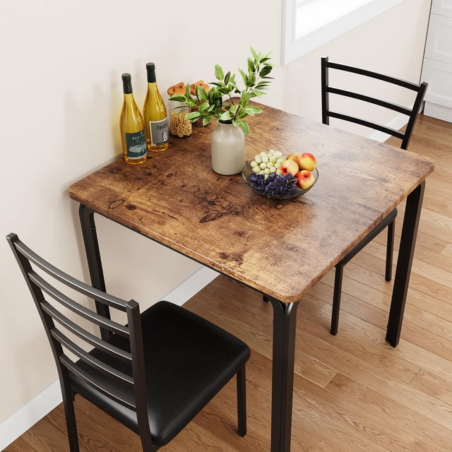 Kojooin 3-Piece Dining Table and Chair Set, Modern Square Dinette Set for 2, Space-Saving Kitchen Table Set for Small Spaces & Breakfast Nook
