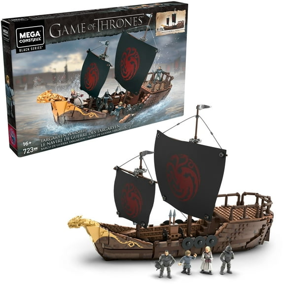 Mega Construx Game of Thrones Targaryen Warship Construction Set with character figures, Building Toys for Collectors (723 Pieces)