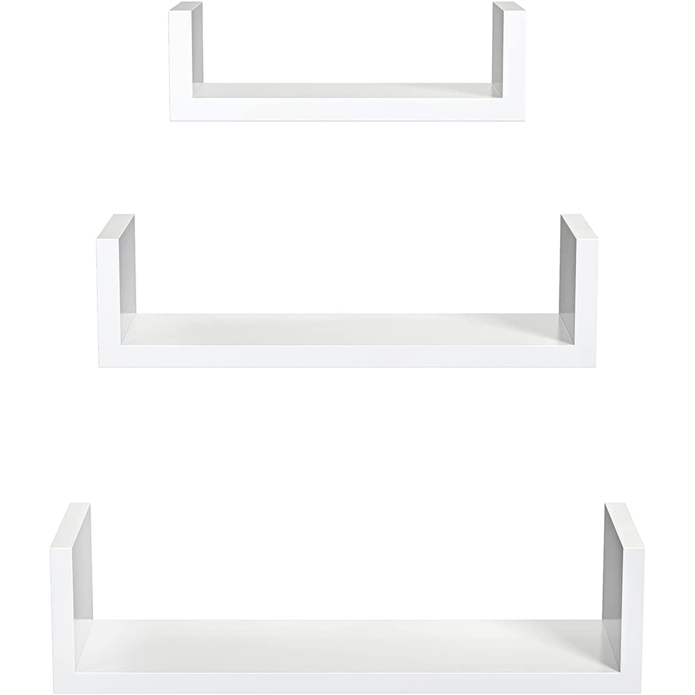 SEVENTH Contemporary 3.82" x 16.54" Wall Mounted Storage White Finish Floating Shelf Set, 3