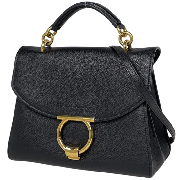 Pre-Owned Salvatore Ferragamo Gancini Handbag, 2-Way Shoulder Bag, Leather, Black, Size 493,...