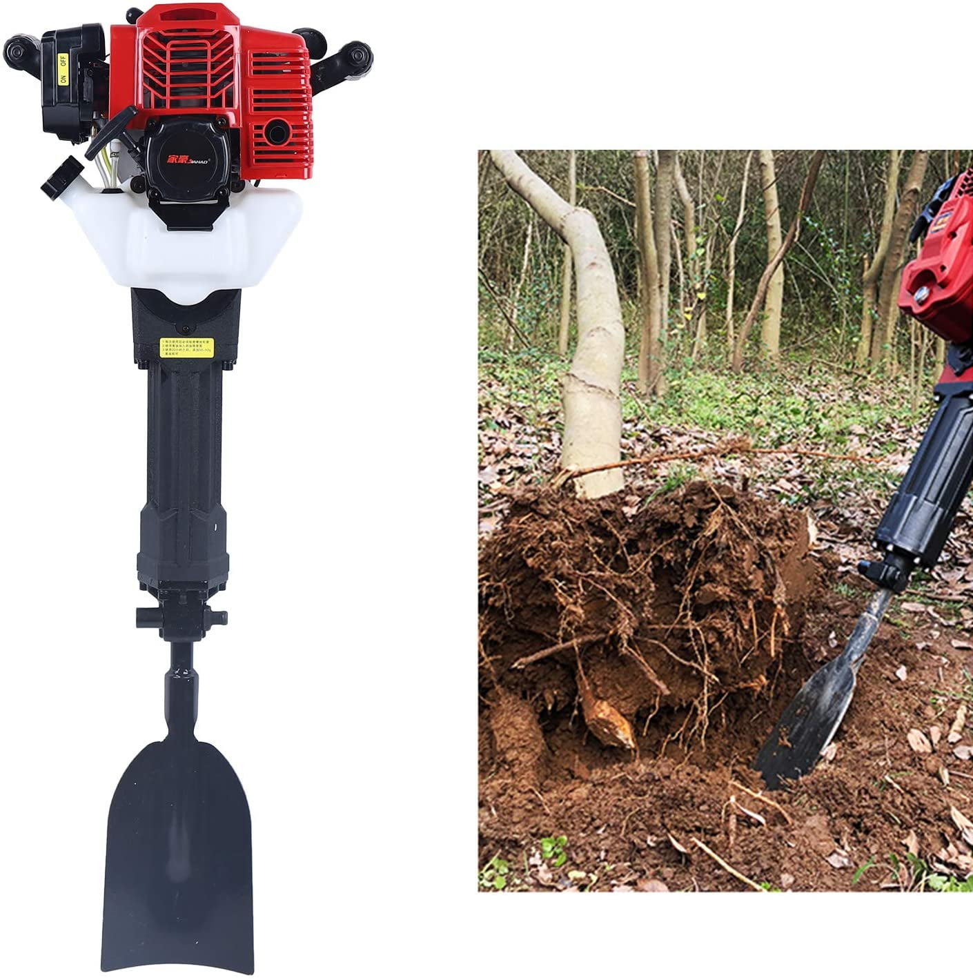 OUKANING Planting Shovel Drilling Machine 52cc 2-Stroke Garden Tree Digger Single Cylinder Portable Excavator Garden Tree Digger Post Hole Digger for Garden Farm Home 