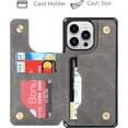 thumbnail image 2 of for iPhone 13 Pro Luxury PU Leather Case with Card Holder,Cash Slots,Stand Function Back Wallet Case Flip Wrist Strap Double Magnetic Clasp Durable Case for iPhone 13 Pro 6.1",Gray, 2 of 14