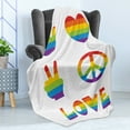 thumbnail image 4 of Pride Soft Flannel Fleece Throw Blanket, Various in Rainbow Colors Peace Hand Signs Heart Shape Gay Community, Cozy Plush for Indoor and Outdoor Use, 70" x 90", Multicolor, by Ambesonne, 4 of 5