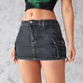 thumbnail image 2 of RUTAYY Women New Retro Elastic Denim Mini Skirt Stretchy Skinny Distressed Shorts With Pockets Solid Color Flowy Swing Skirts, 2 of 7