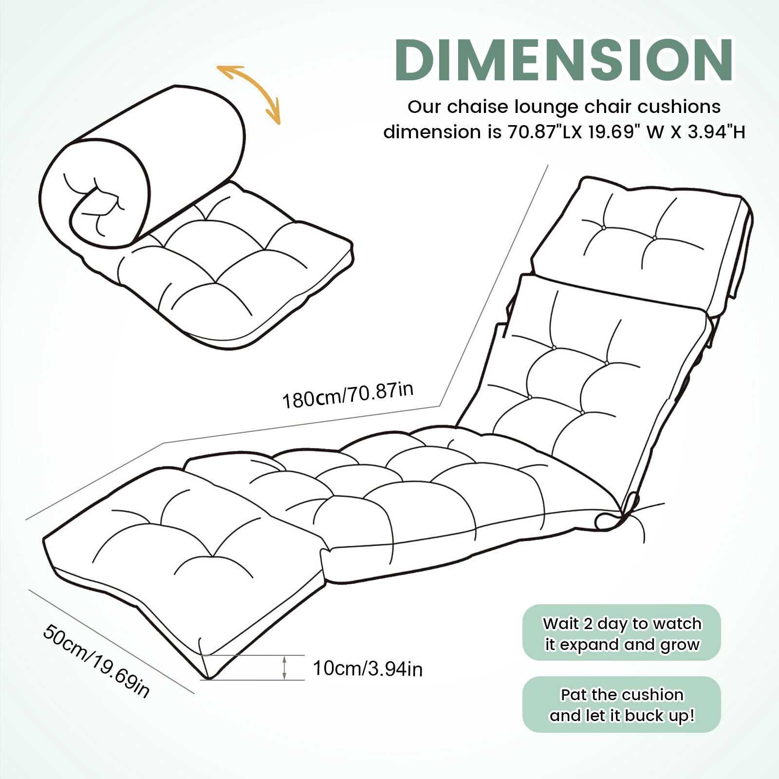 JIAN YA NA Lounge Chaise Chair Cushion Set of 2, Outdoor Indoor Seating Cushions Rocking Chair Padded with Ties (Dark Green)