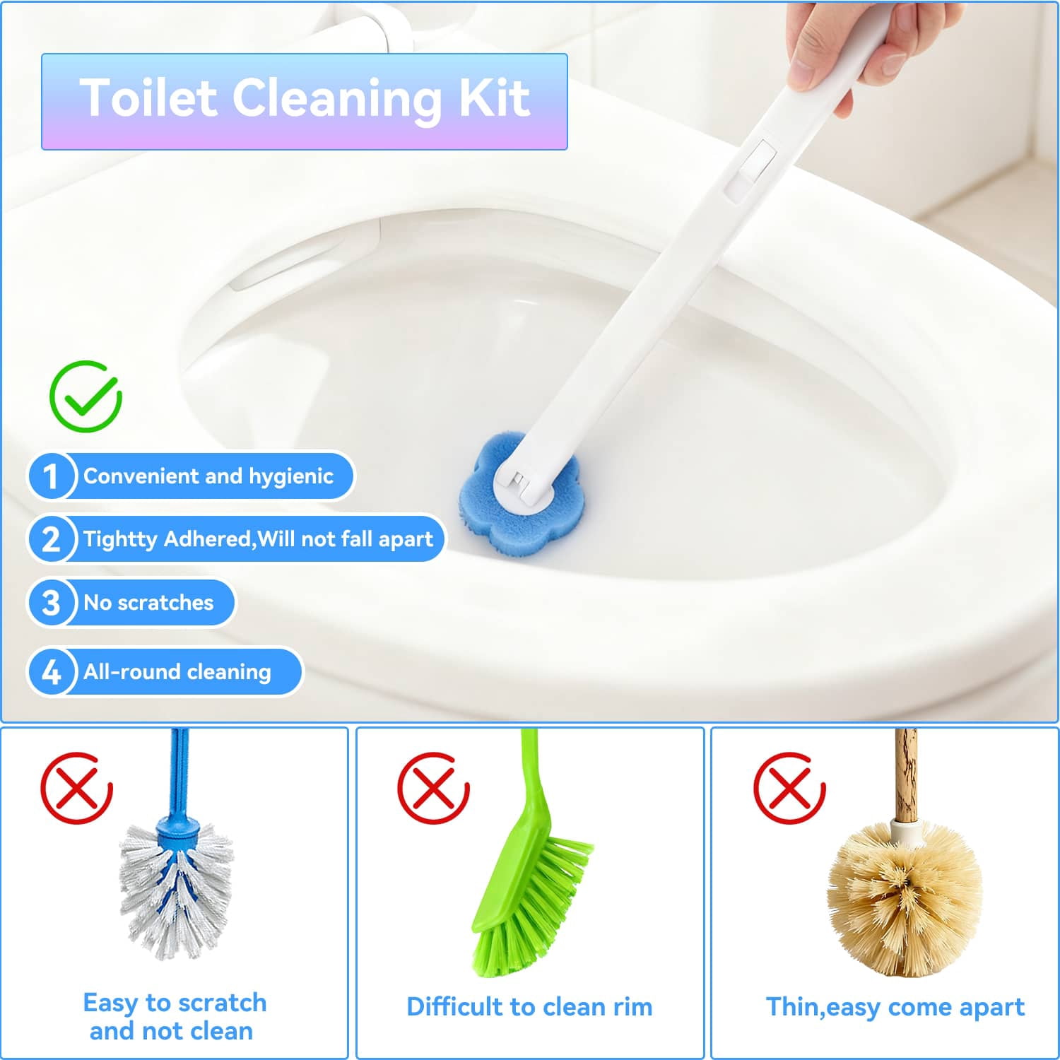 SZZJKJ Disposable Toilet Brush Cleaner & Holder with 48  toilet cleaner refill pads