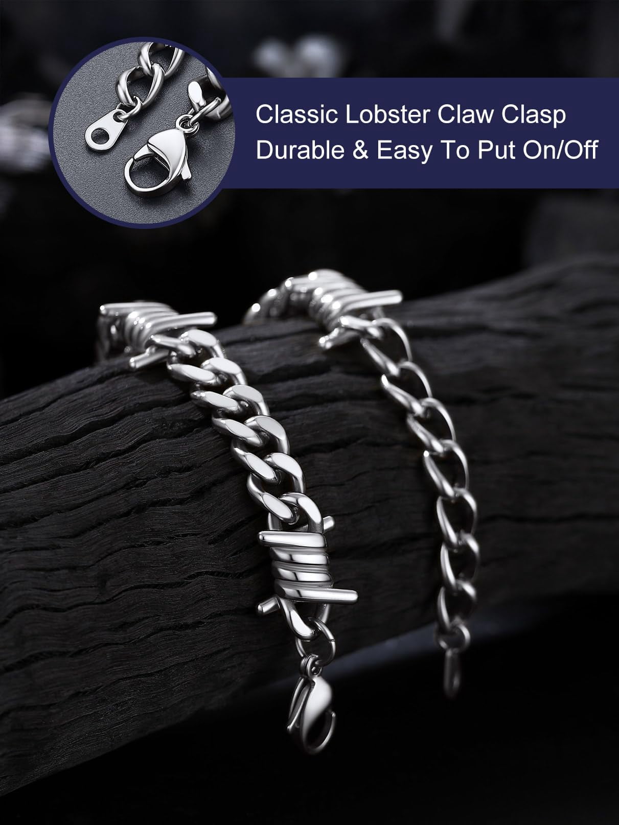 Bandmax 9MM Thorns Cuban Link Chain Bracelet for Men Dad Son Father's Day Graduation Gift Stainless Steel Curb Chain Bracelet for Women Punk Jewelry