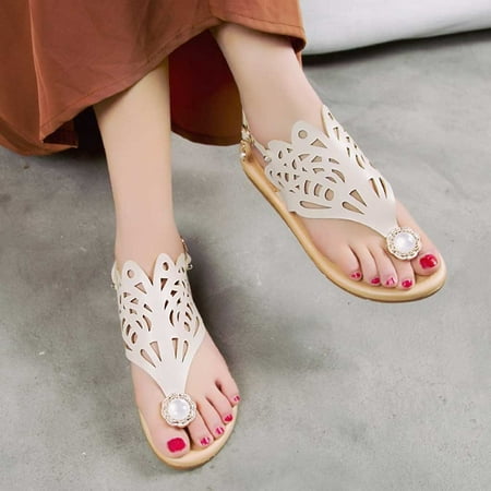 

Sunvit Flat Sandals for Women- Hollow Open Toe Beach Sandals Clip-Toe Casual Boho Summer Slide Sandals #516 Beige