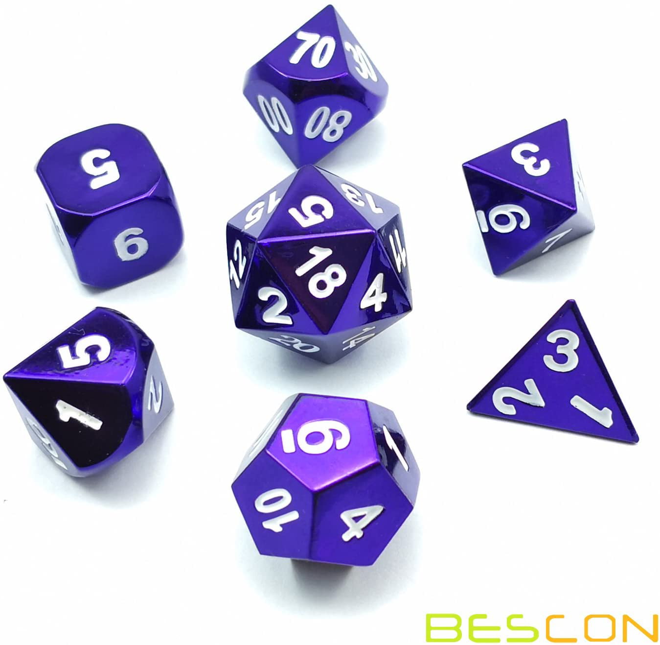 Bescon Fresh New Solid Metal RPG Miniature Polyhedral 7pcs Dice Set Deep Pink 