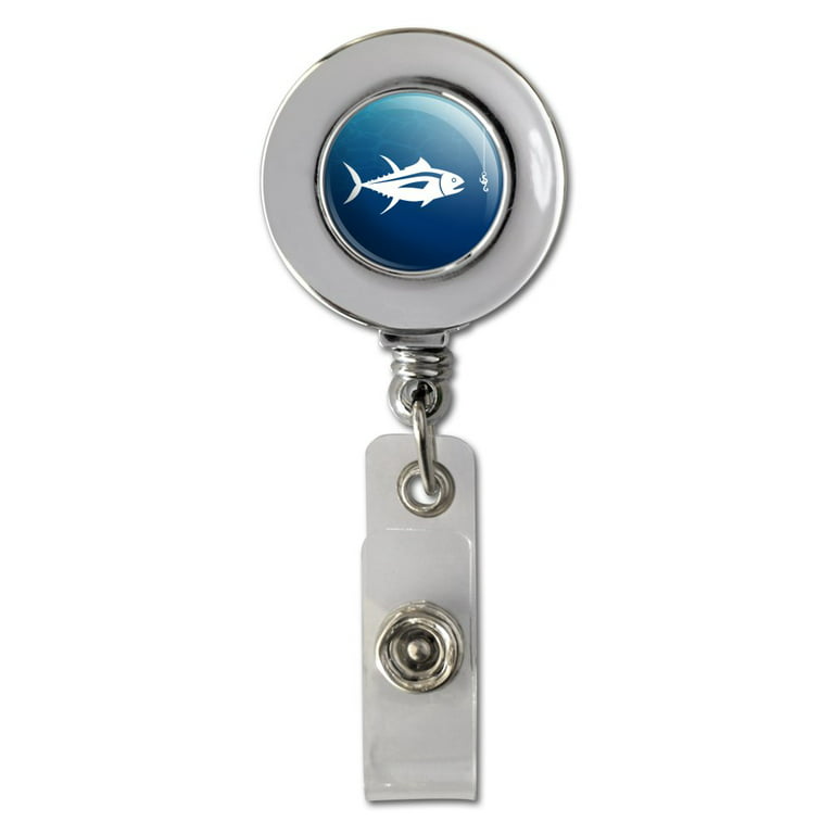 Tuna Fish Fishing Fisherman Retractable Reel Chrome Badge ID Card Holder  Clip 