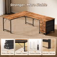 thumbnail image 2 of Satifur 63 Inch Reversible L Shaped Corner Computer Desk, Rustic Home Office Desk with 3 US AC Outlets 1 USB 1 Type-C Charging Port, 2 Non-Woven Drawers & File Cabinet, L Hooks & Cable Hole Plugs, 2 of 8