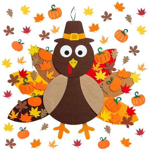 44Pcs Thanksgiving DIY Turkey Maple Leaves Felt Craft Kit with Colorful Feathers Pumpkin Leaf Adhesive Hooks Fireplace Door Hanging rations Game Supplies for Autumn Activity Ornaments