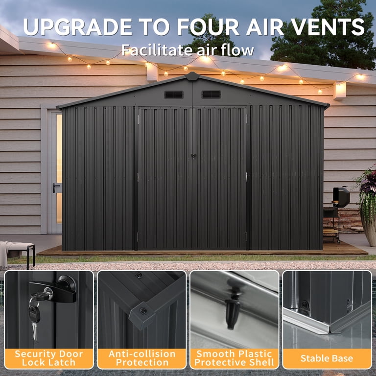 Aoxun 9.6x9.6x6.5ft Shed Outdoor Storage Shed, Metal Tool Shed