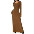 thumbnail image 2 of Women's Sweater Dress Knit Dress V-Neck Long Sleeve Single Breasted Button Elegant Maxi Dress for Spring Fall Casual,Brown,2XL, 2 of 6