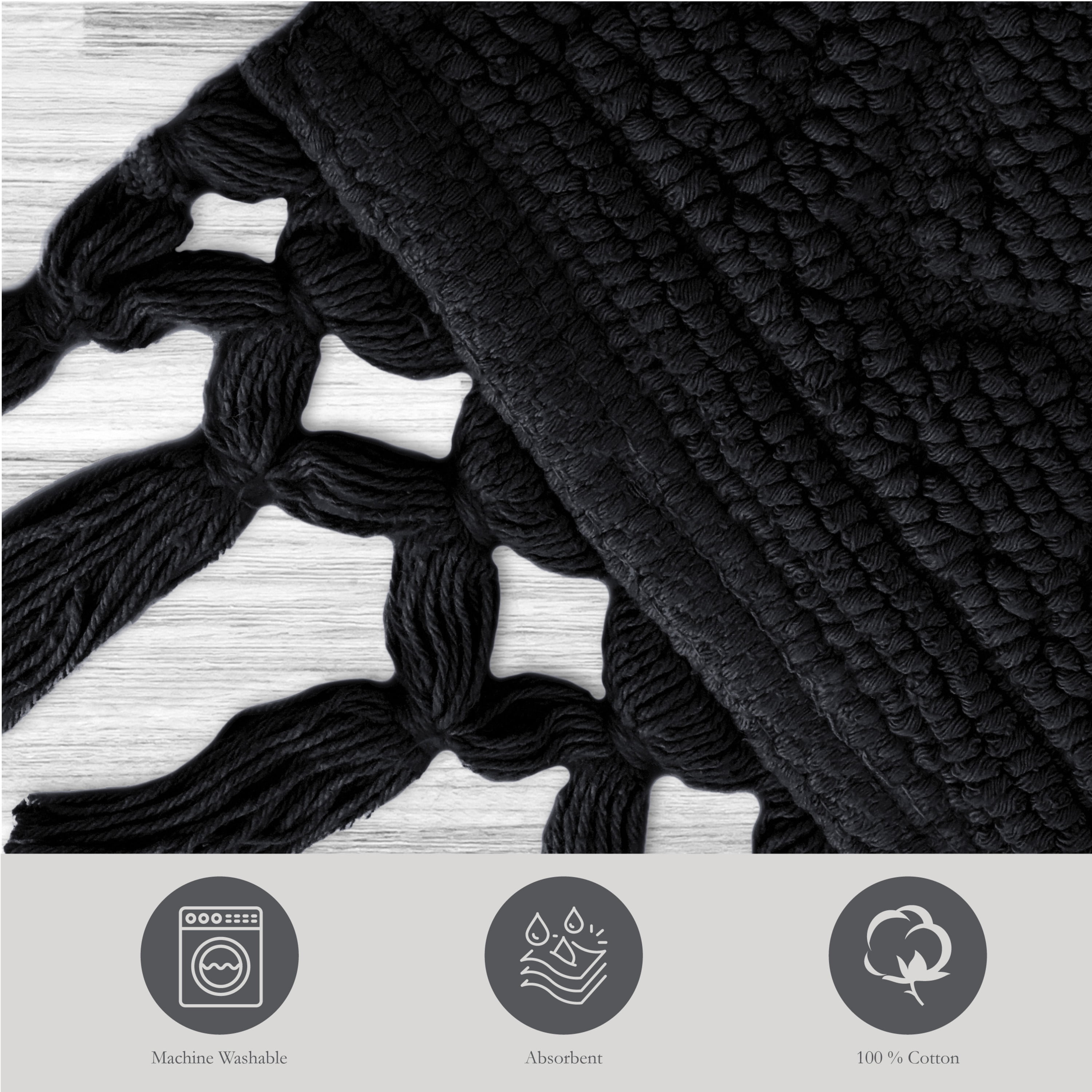 Jean Pierre Ricardo Cotton Fringe 2-Piece Bath Rug Set, Black