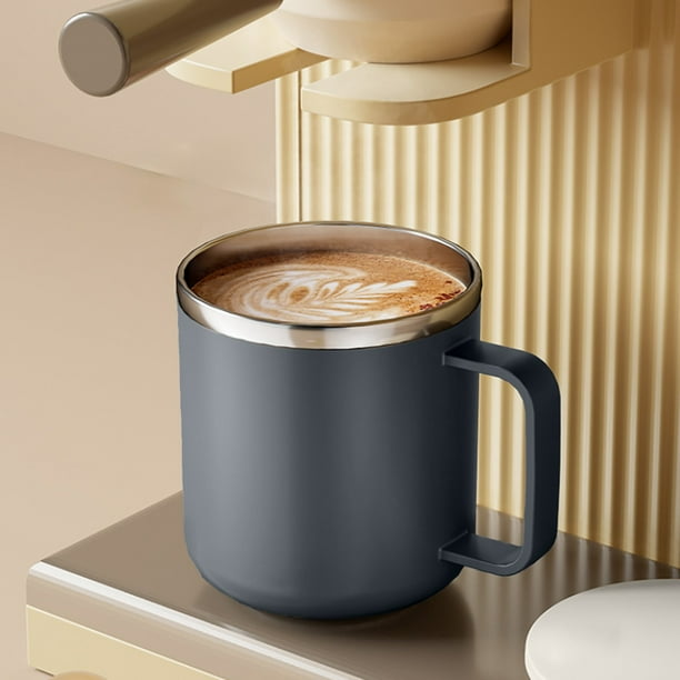 Taza de Café de Acero Inoxidable con Aislamiento Al Vacío | Vaso Térmico de Doble Pared de 400 Ml con Asa y Tapa | Acero Inoxidable 304 | Mantiene Bebidas Frías y Calientes | Beige, Gris, Caqui