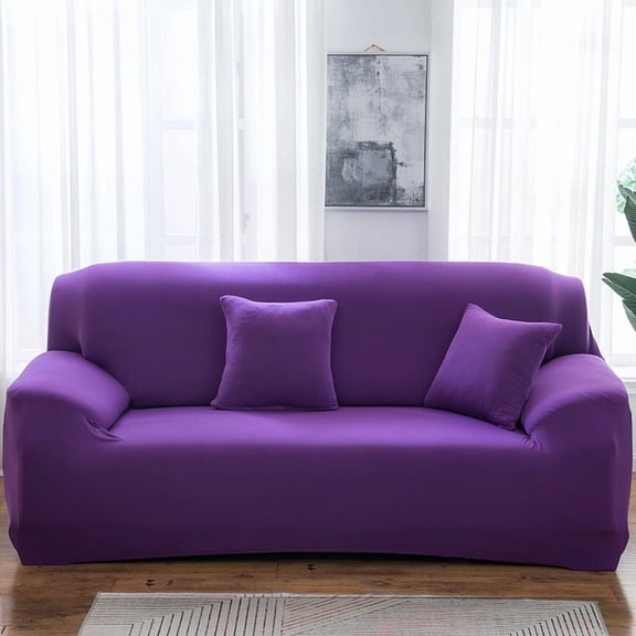 Xiao Hua High Elasticity Sofa Cover - Suitable for 3-seater (74.8-90.6in) sofas, made of purple soft fabric elastic material, breathable and washable furniture protective cover, 1 piece