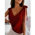 thumbnail image 3 of Camiseta sin mangas con tirantes y tirantes para el hombro, blusa con cuello en V, blusa ajustada con hombros descubiertos, Rojo M, 3 of 6