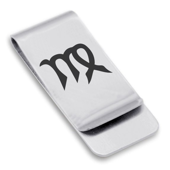 Stainless Steel Virgo Zodiac Sign (Maiden) Classic Slim Money Clip Credit Card Holder