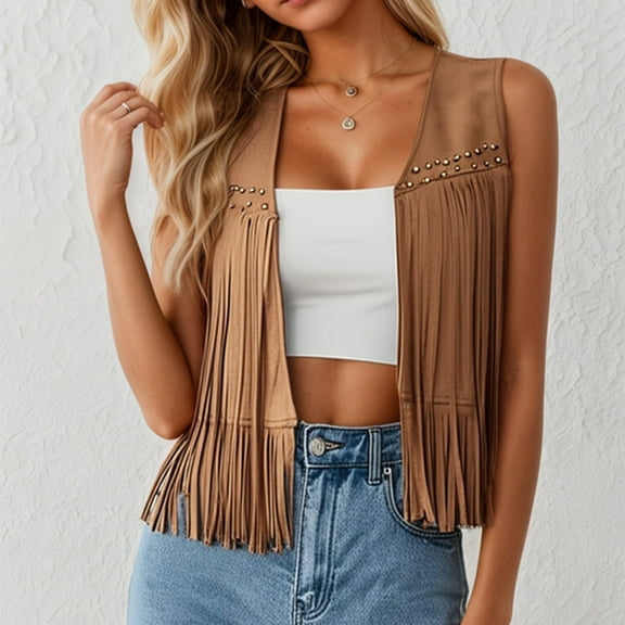 Stylish Women's Casual Sleeveless Jackets with Fringe for All Seasons for Everyday Wear and Pairing with Jeans Easy To Clean and Maintain Women Jackets Cool Jackets Jackets for Women Dressy