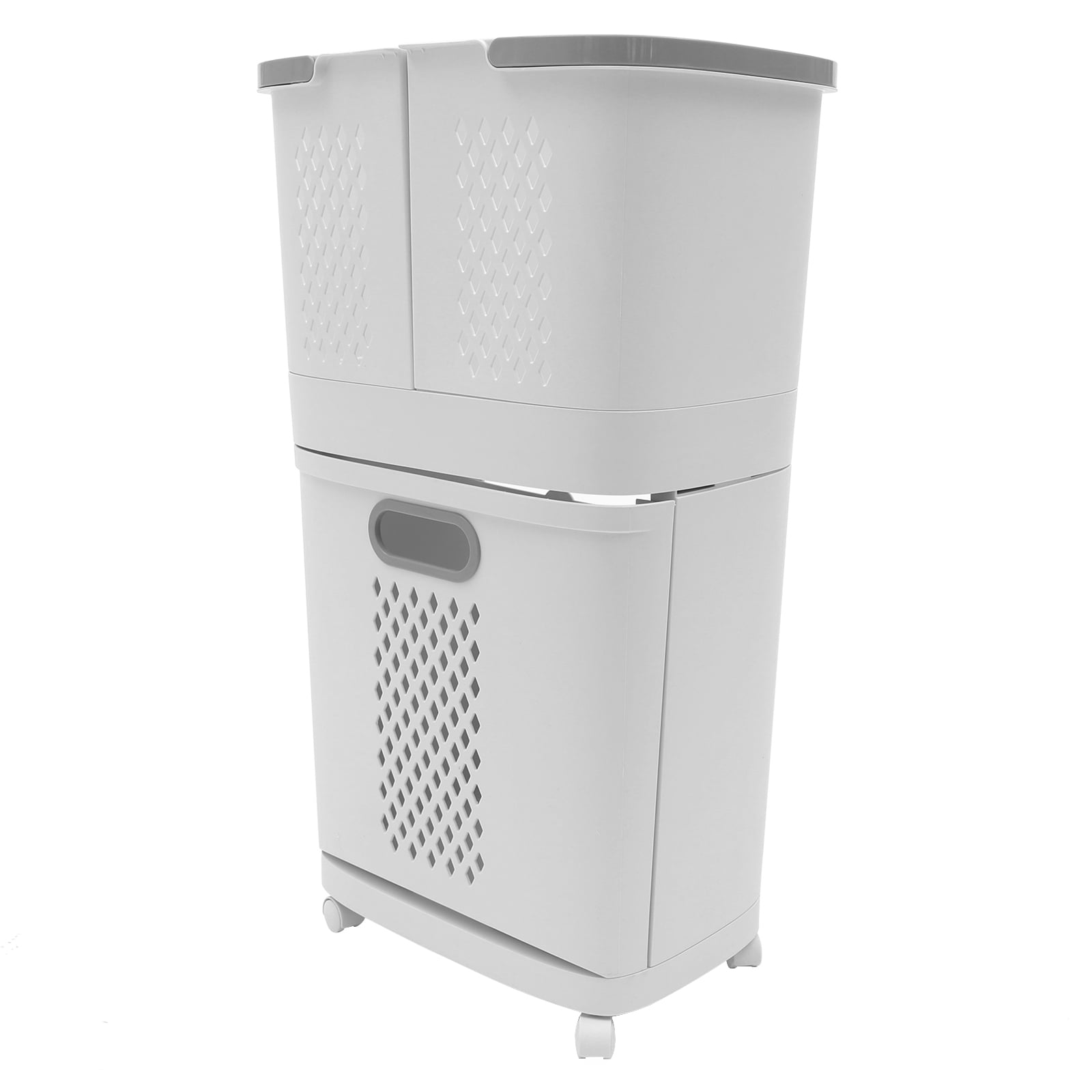 2 Tier PP Vertical Rolling Laundry Cart with 4 Wheels 3 Removable Hollowed Out Laundry Hampers for Laundry, Towels, Blankets and Bathroom Organization