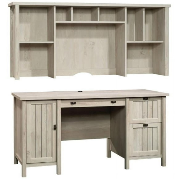 Home Square 2-Piece Set with Computer Desk & 59" Hutch in Chalked Chestnut