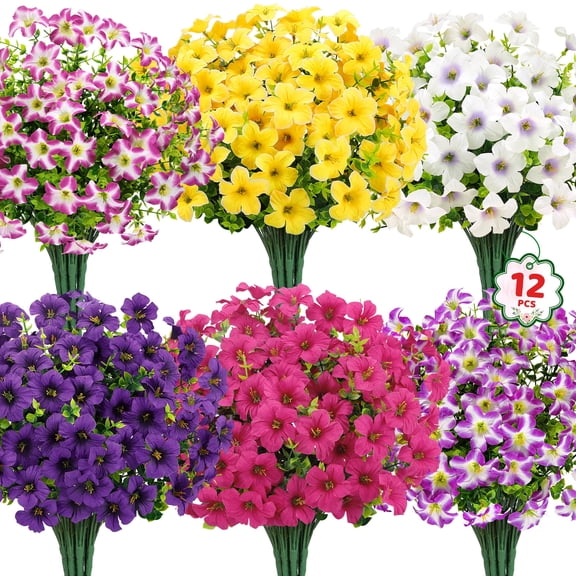 AcerichFad Artificial Flowers Outdoors, 12 Bundles Fake Silk Flowers Faux Plants for Outside Spring Summer Garden Porch Window Home Decor, Multicolor