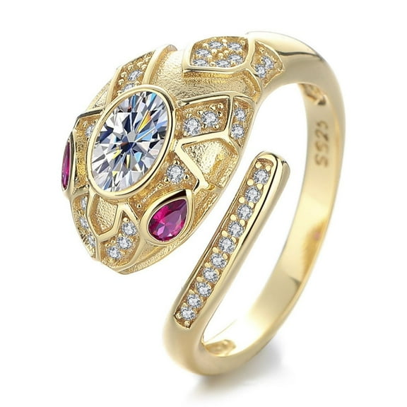 0.5 Carat Adjustable Open Snake Ring Gold Moissanite Rings for Women Dainty Oval D Color VVS1 Moissanite Engagement Ring Fashion Statement Promise Rings for Her