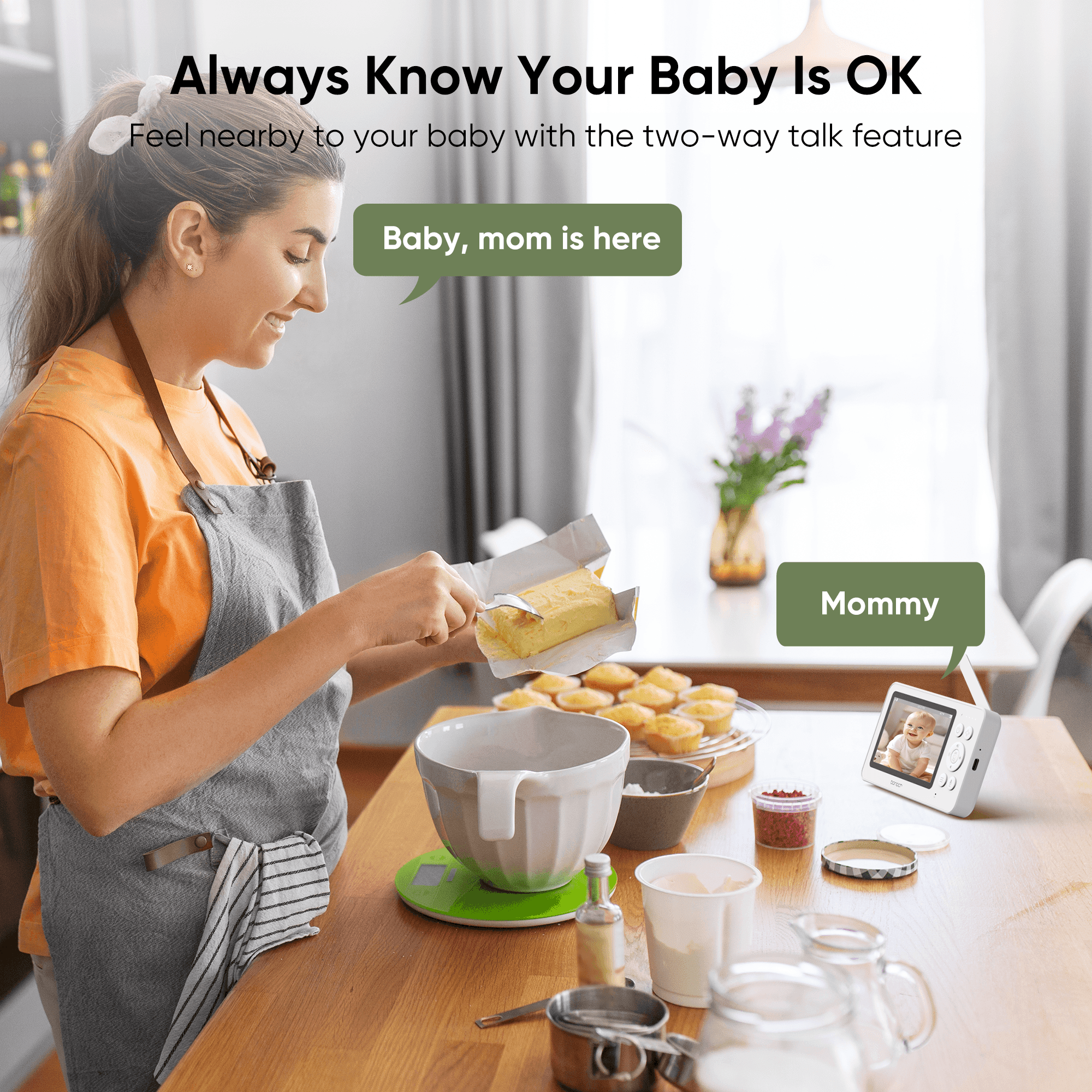 bonoch 4.3" Baby Monitor with 2 720p Video LCD Display Cameras with 23Hour Battery, VOX Mode, 2-Way Audio, Auto Night Vision