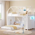 thumbnail image 3 of L-Shaped Bunk Bed Twin over Twin Size with LED Lights, Metal Floor Twin Bunk Bed Frame with 6 Storage Drawers and 3 Open Bins, House Shaped Low Bunk Beds with Safety Guardrail & Ladder, White, 3 of 9