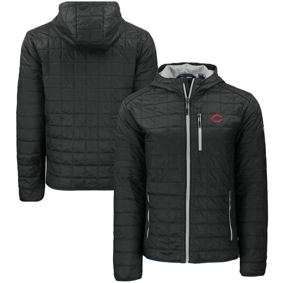 Men's Cutter & Buck Black Cincinnati Reds Rainier Primaloft Eco Full-Zip Hooded Jacket