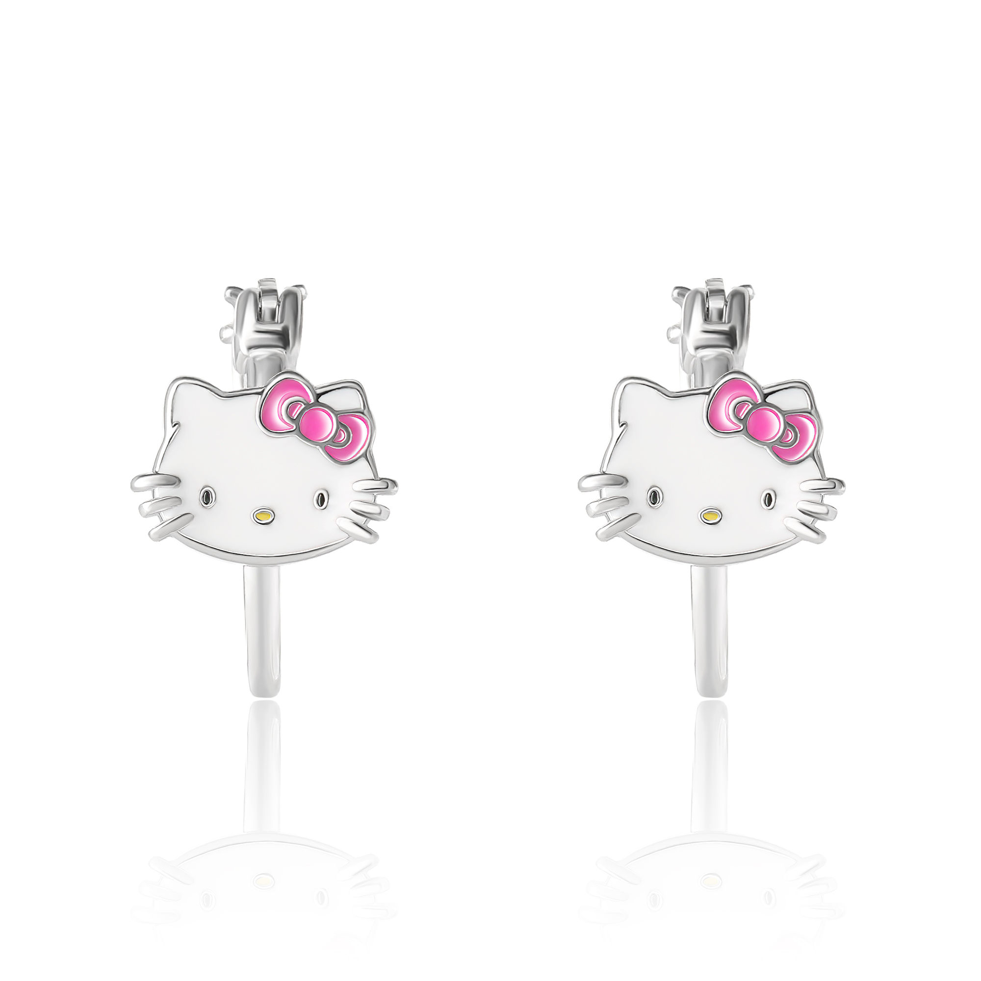 Sanrio Hello Kitty Womens Sterling Silver and Enamel Hoop Earrings, Officially Licensed