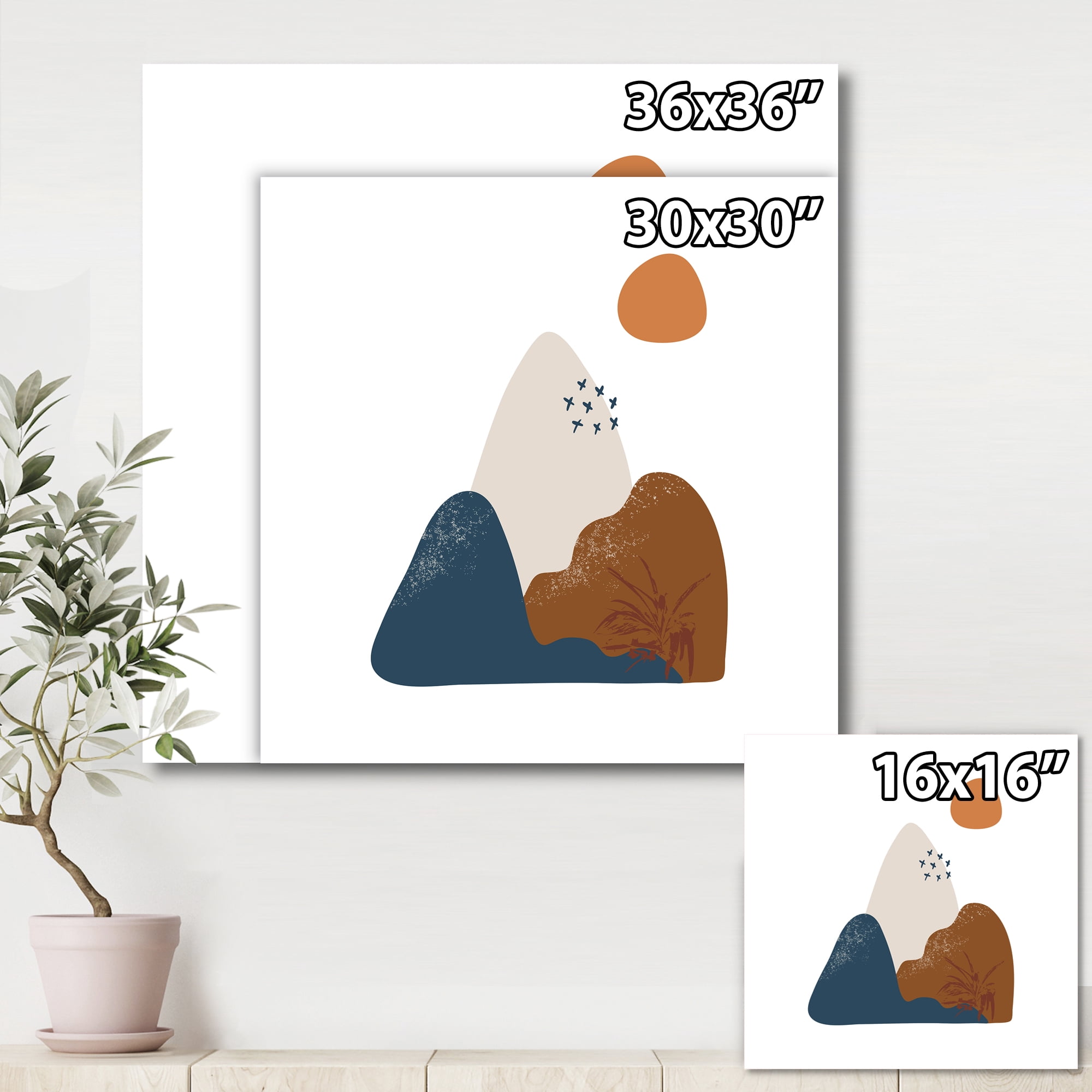 Abstract Minimal Shapes Under Flowers VI 16 in x 16 in Painting Canvas Art Print, by Designart