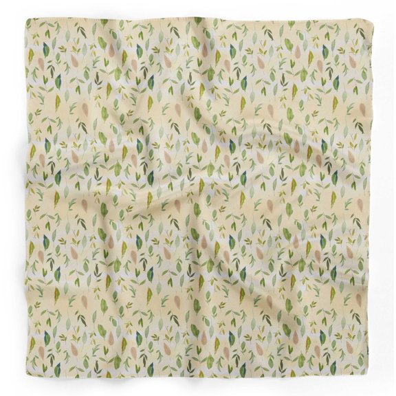 Bimba Yellow Flower Leaves Printed Pure Silk Scarf For Hair Neck Head Bandanas For Women 40 x 80 Inches