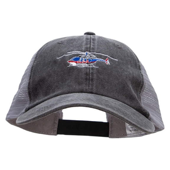 A Tourist Helicopter Big Size Washed Pigment Dyed Twill Trucker Cap - Black Grey XL-3XL