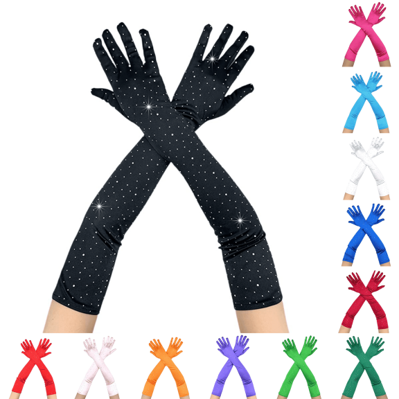 WHEANG Long Satin Tea Gloves for Women Men Dot Diamond Sparkling Gloves Stretchy Bridal Gloves Women's Length Gloves 1920s Lightweight Long Soft & Stretchy Comfort Gloves Green One Size