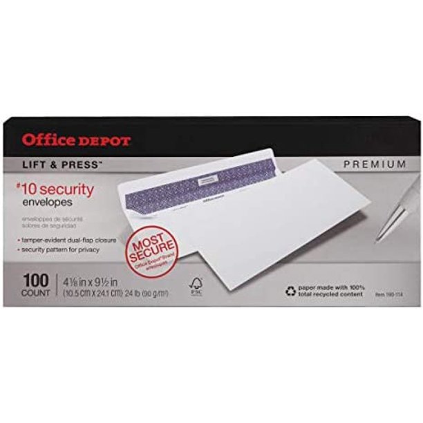 Office Depot Lift Press(TM) Premium Envelopes, 10 (4 1/8in. x 9 1/2in
